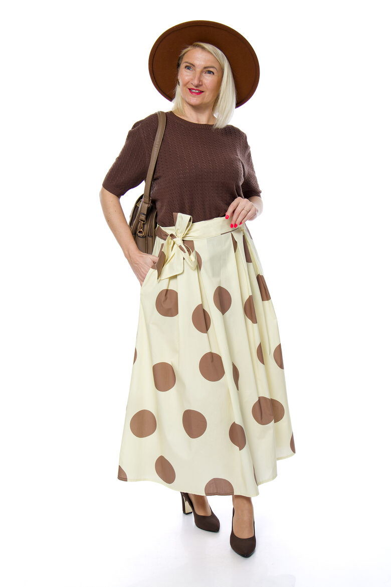 Gaiši dzelteni kokvilnas svārki ar jostiņu UNIQUE