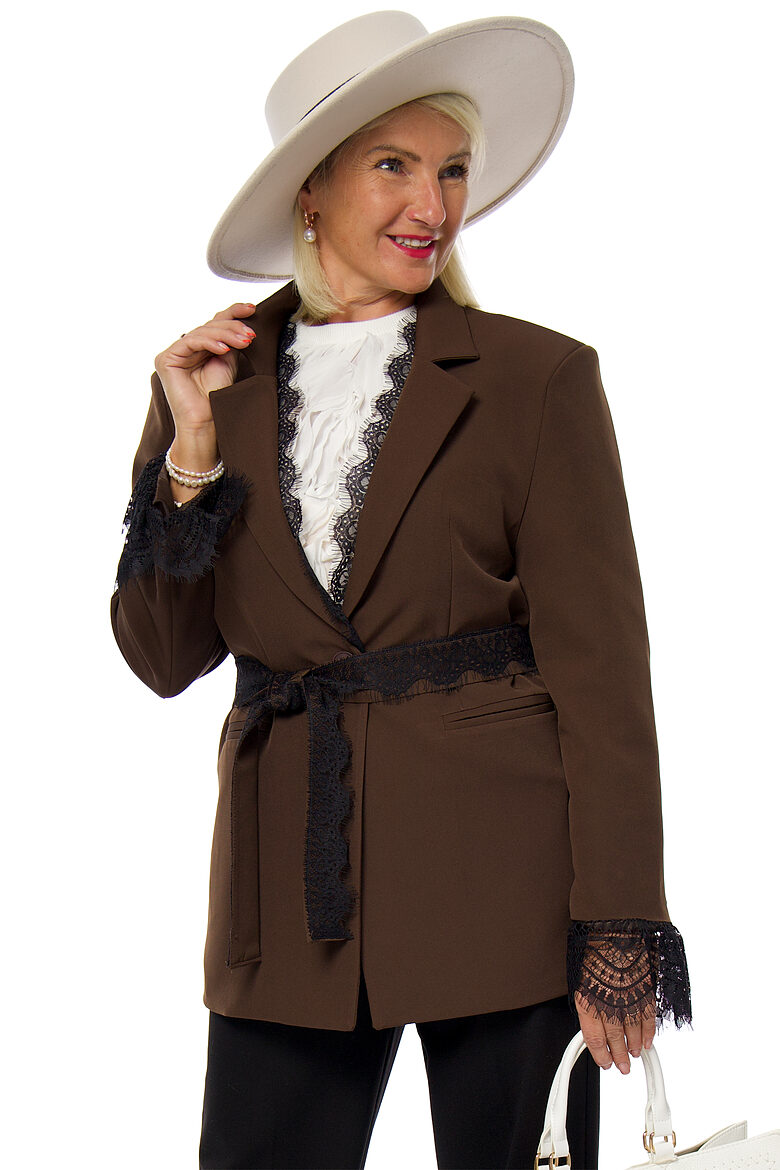 Tumši brūna eleganta žakete ar mežģīni NEW STYLE
