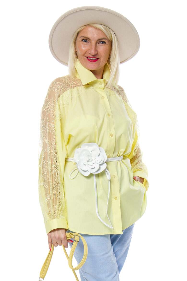 Gaiši dzeltena kokvilnas blūze ar mežģīni ZETA OTTO