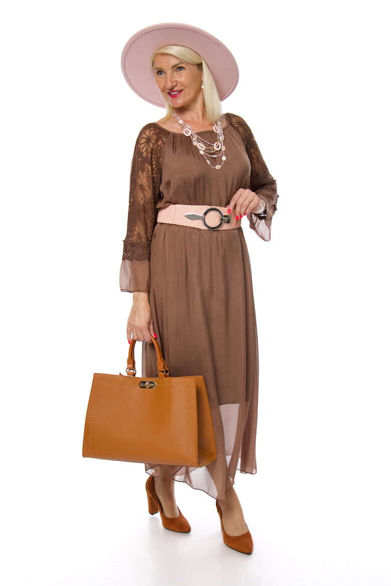 Brūnas krāsas viskozes-zīda auduma kleita ar oderi Italy