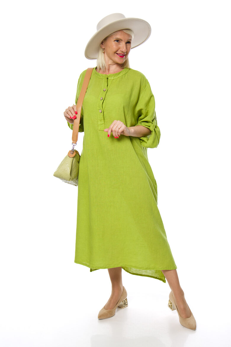 Zaļas krāsas lina auduma kleita Rosa 99