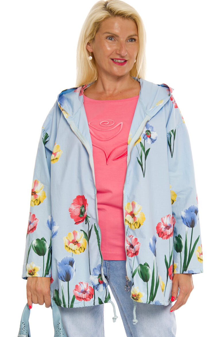 Gaiši zilas krāsas kokvilnas auduma jaka ar kapuci ROLE