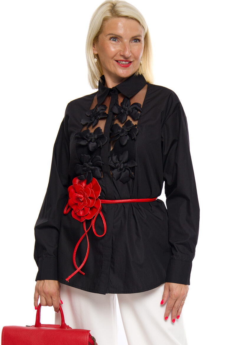 Melnas krāsas kokvilnas auduma blūze ZAYLA