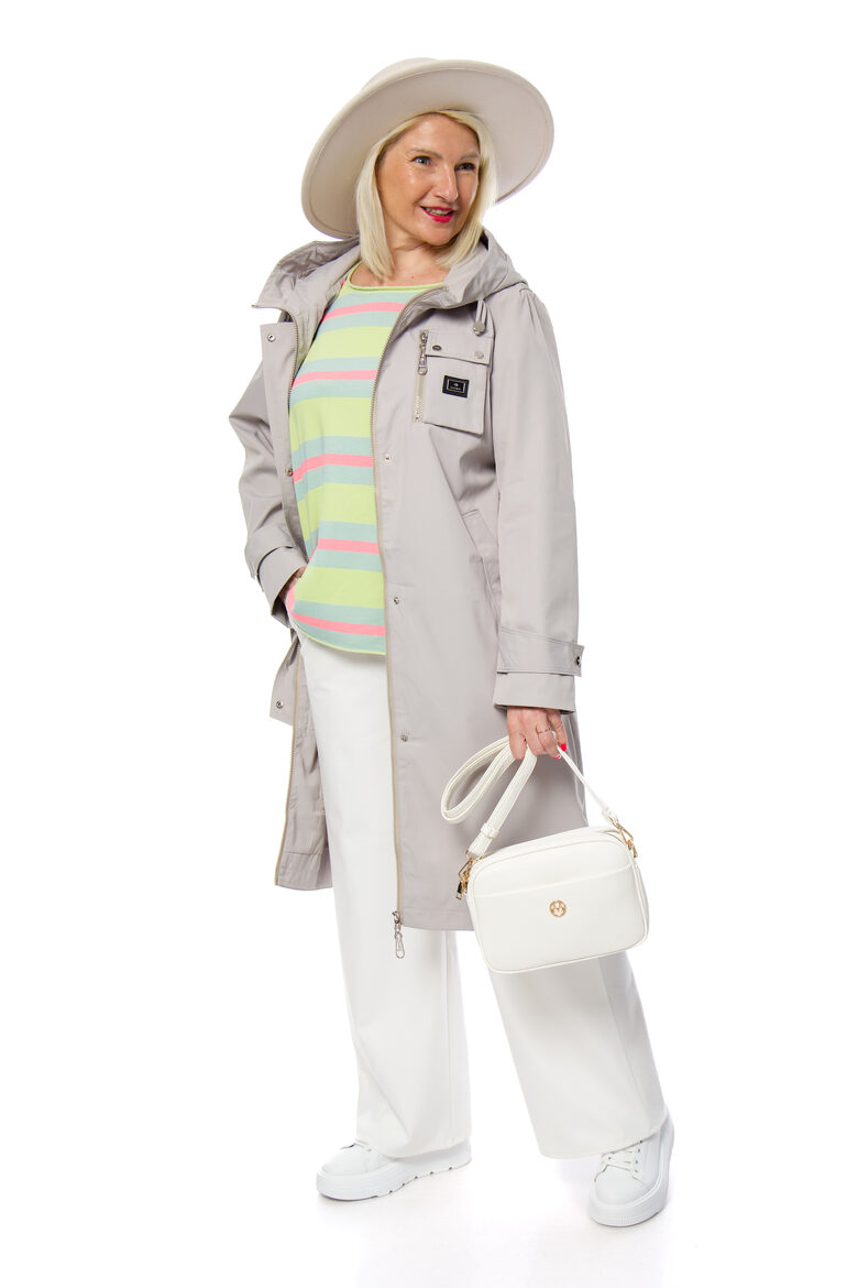 Gaiši pelēks plānais sieviešu mētelis ar kapuci EAST OCEAN