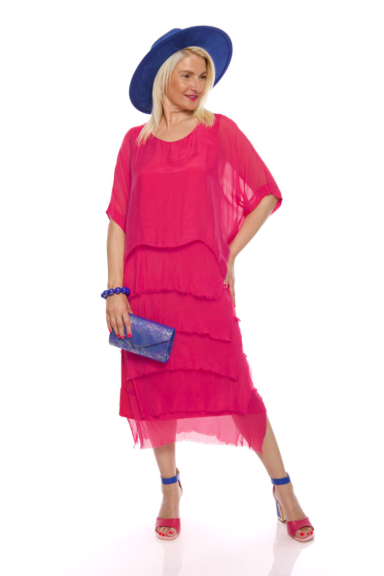 Rozā krāsas viskozes-zīda auduma kleita ar oderi ITALY