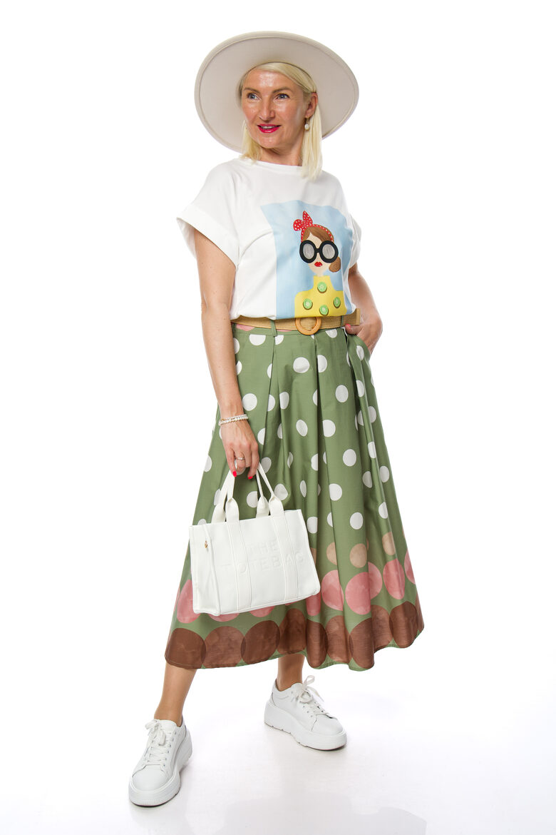 Zaļi kokvilnas auduma svārki ar jostiņu Pammy Fashion