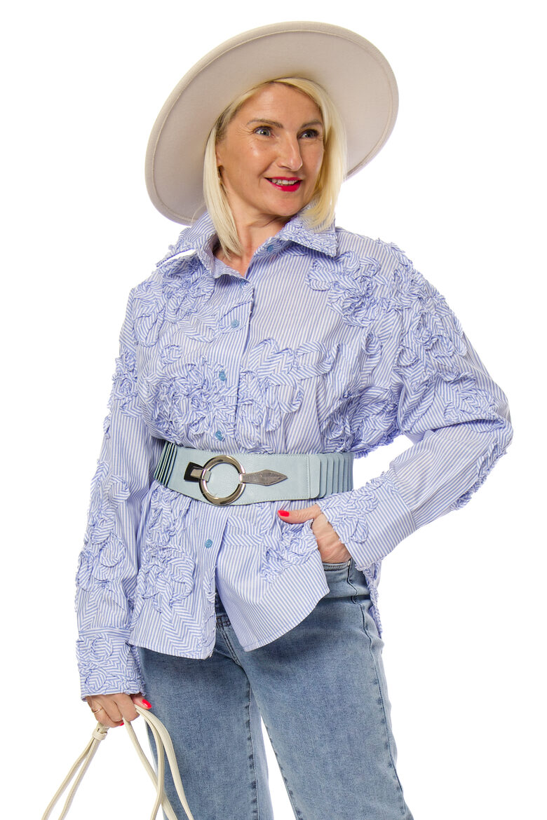 Strīpaina kokvilnas sieviešu blūze NC