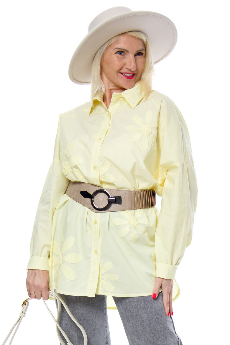 Gaiši dzeltena kokvilnas blūze ar izšuvumiem Rosa 99