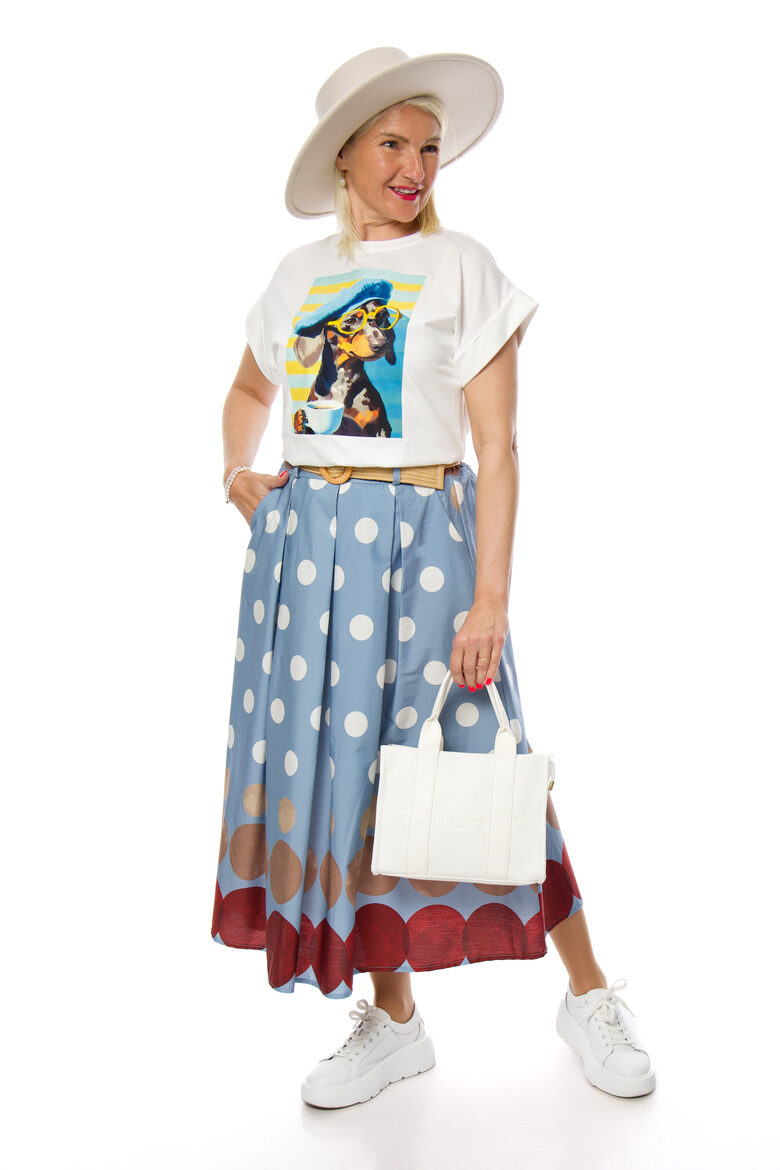 Gaiši zili kokvilnas auduma svārki ar jostiņu Pammy Fashion