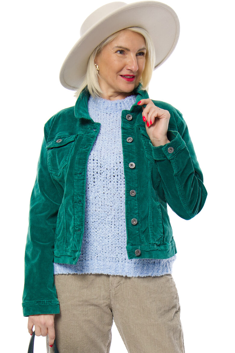 Zaļas krāsas velveta/kokvilnas auduma jaka 3D Denim