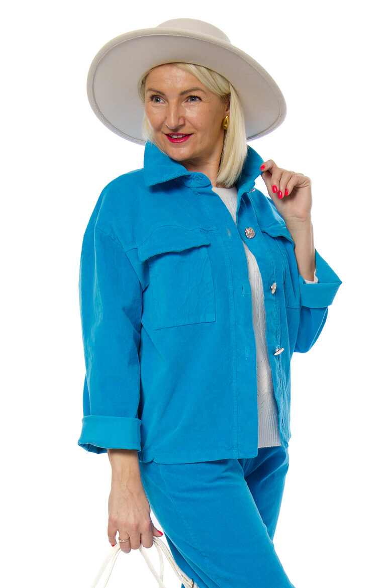 Koši zila kokvilnas/velveta auduma jaka ITALIAN STYLE