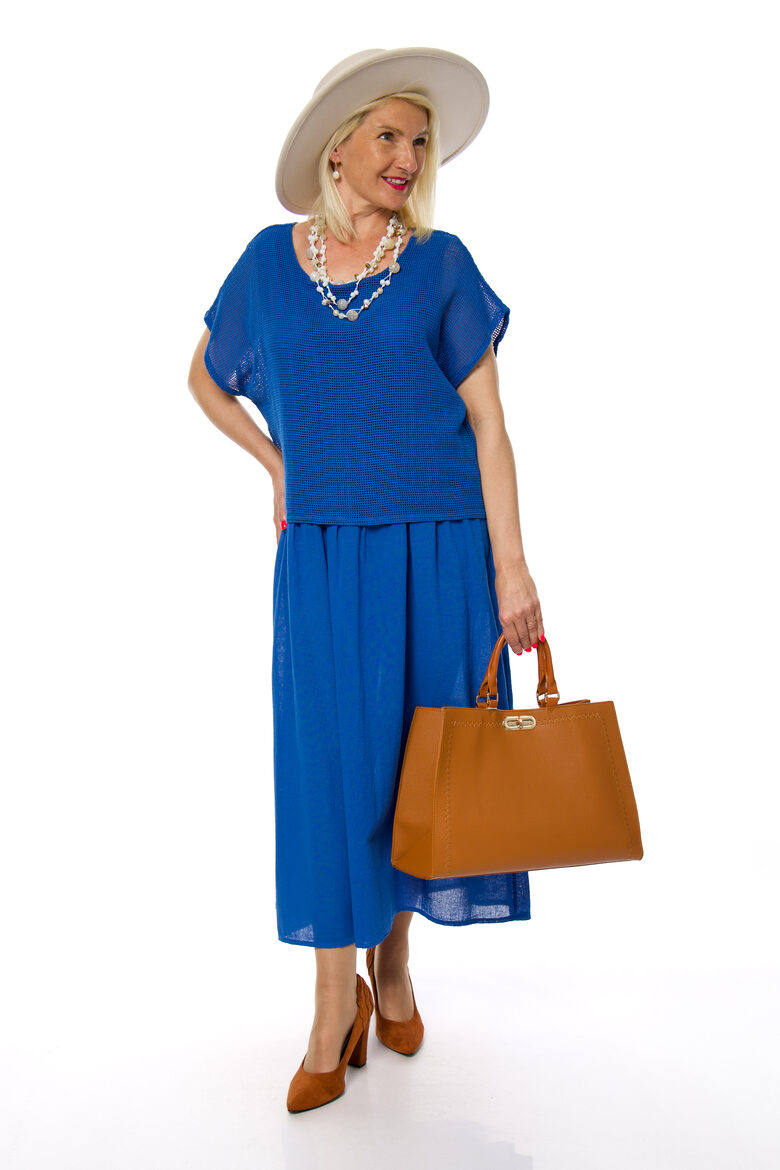Zila kokvilnas auduma kleita Fashion