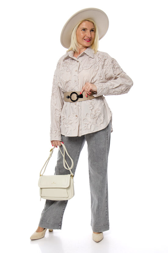 Pelēkas krāsas elastīgas Loose sieviešu džinsa bikses Shiny Design