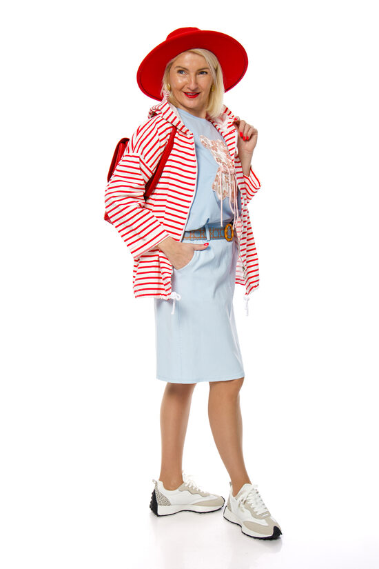 Gaiši zili viskozes auduma svārki ar jostiņu MAGNOLIA