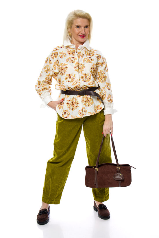 Sūnu zaļas krāsas velveta/kokvilnas sieviešu bikses NEST