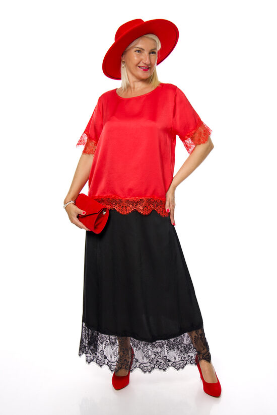 Melni viskozes-zīda auduma svārki ar mežģīni TOP MODA