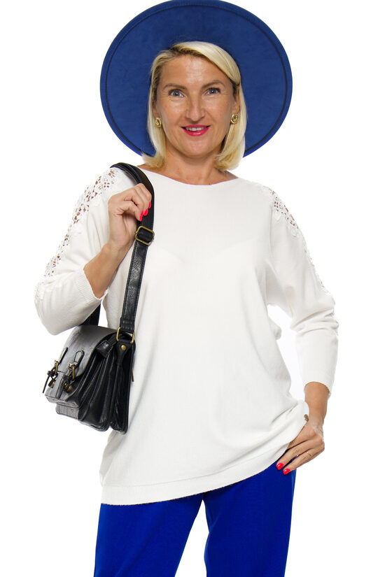 Baltas krāsas sieviešu džemperis ar mežģīni Les e'toiles claires