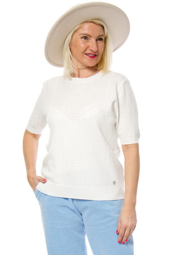 Balts plānais sieviešu džemperis ar īso piedurkni N.EVERY DAY