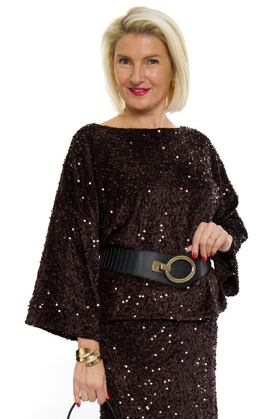 Tumši brūna blūze-tops ar fliteriem WE MODA