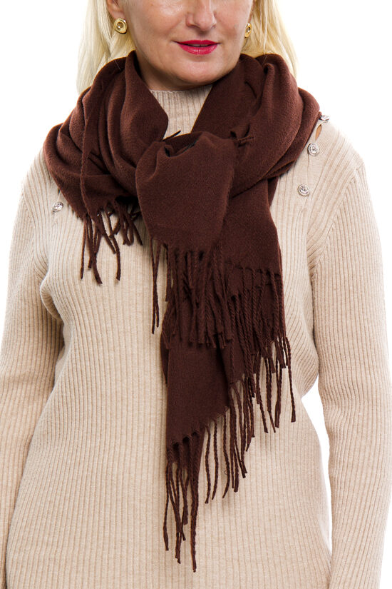 Tumši brūna viskozes/vilnas auduma sieviešu šalle Q Europe