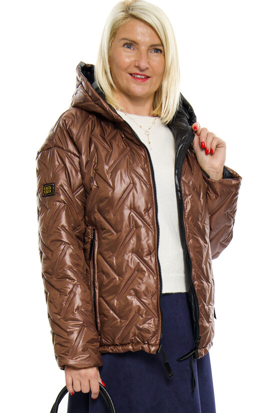 Brūnas krāsas stilīga sieviešu virsjaka ar kapuci ITALY