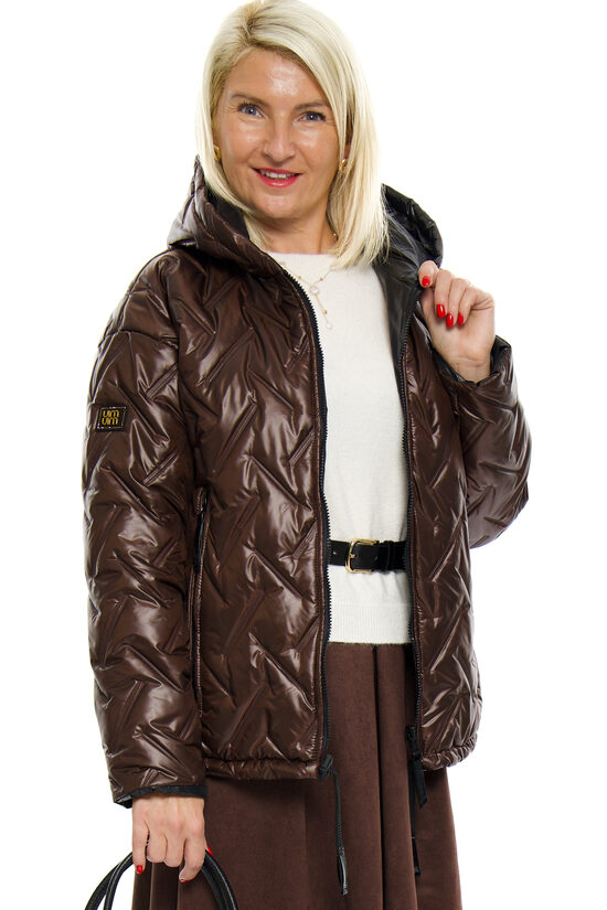 Tumši brūna stilīga sieviešu virsjaka ar kapuci ITALY