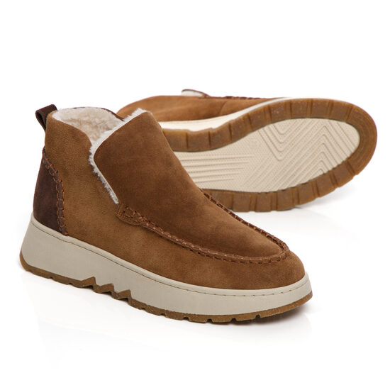 Camel krāsas rudens-ziemas dabīgās zamšādas īsie sieviešu zābaki Nika KOMFORT