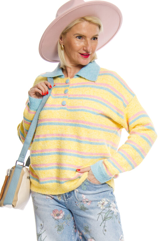 Gaiši dzeltenas krāsas adīts sieviešu džemperis JEAN LOUIS FRANCOISE