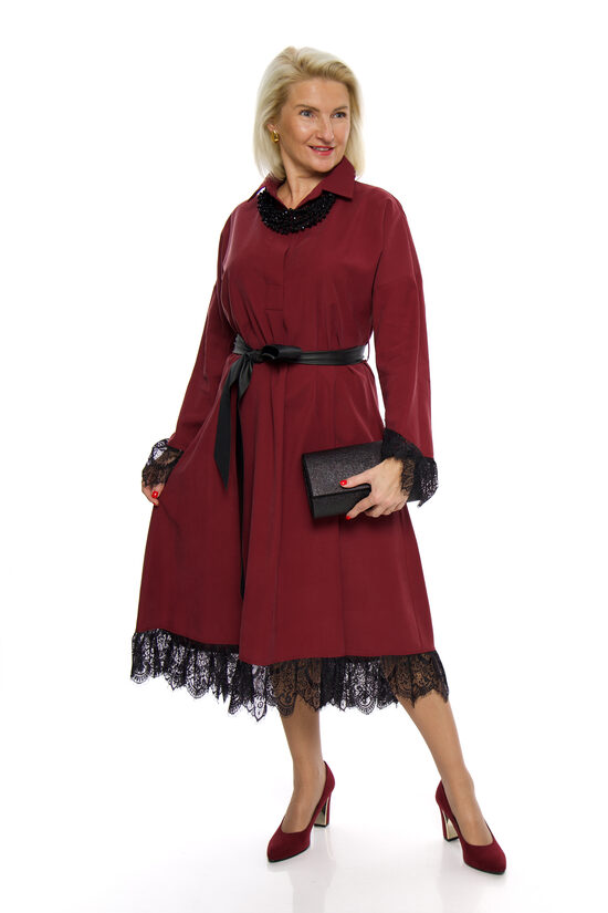 Bordo krāsas kleita ar mežģīni C&F