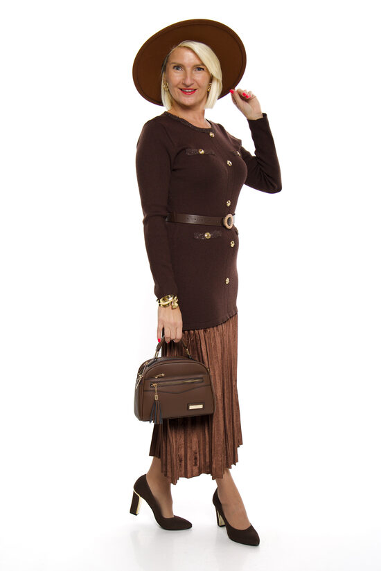 Eleganta tumši brūnas krāsas kleita ar jostiņu Jasmine