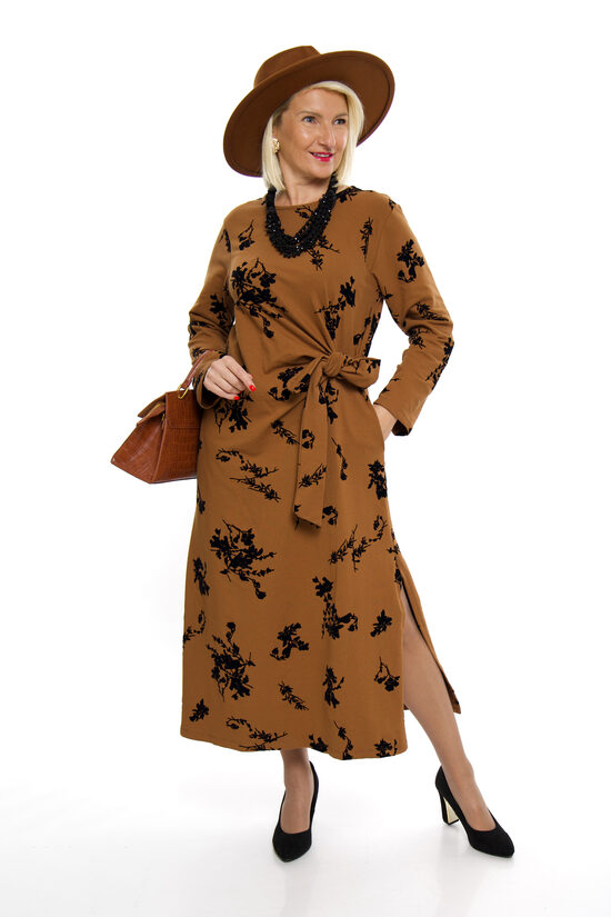 Brūnas krāsas kokvilnas kleita ar šķēlumiem STELLA MILANI