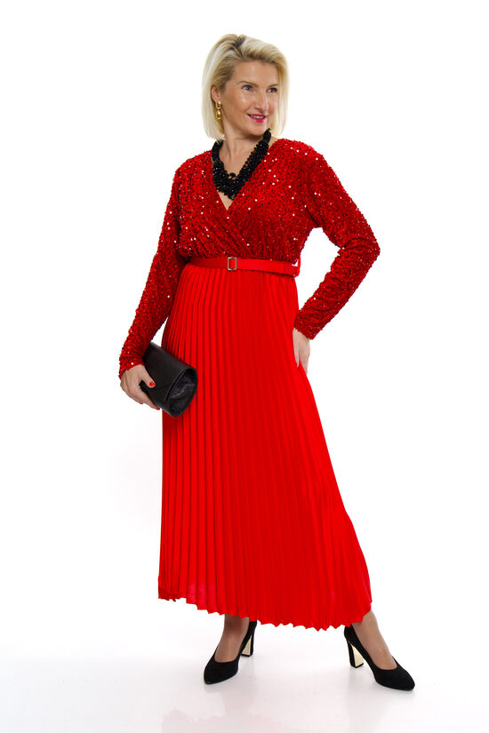 Eleganta sarkanas krāsas kleita ar fliteriem Pammy Fashion