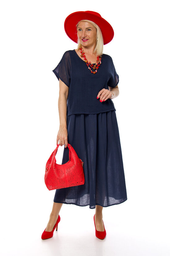 Tumši zila kokvilnas auduma kleita Fashion