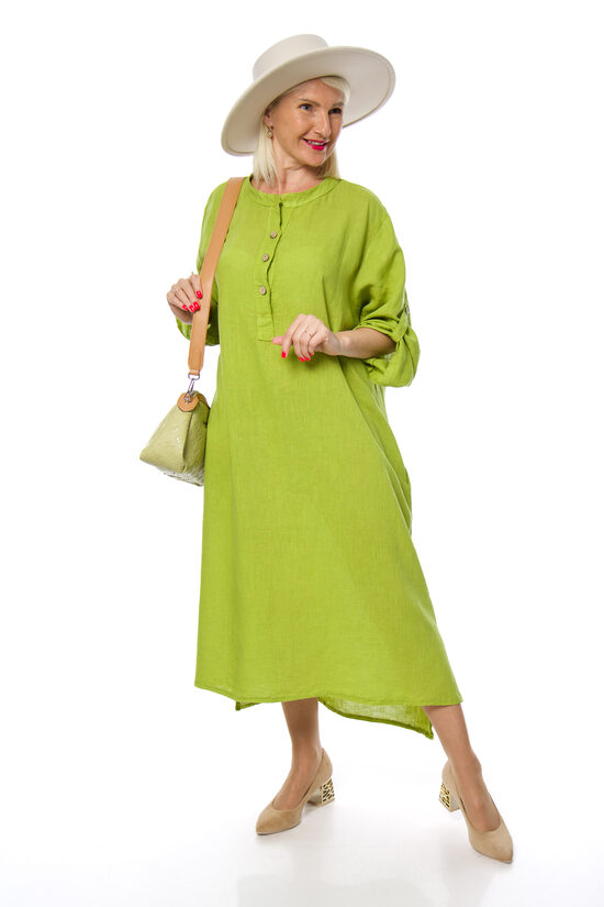 Zaļas krāsas lina auduma kleita Rosa 99