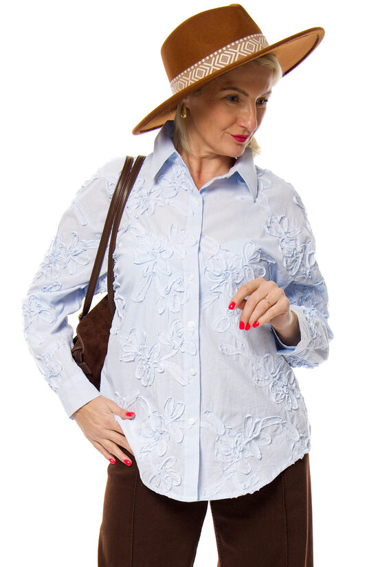 Gaiši zilas krāsas kokvilnas blūze BLUDEISE