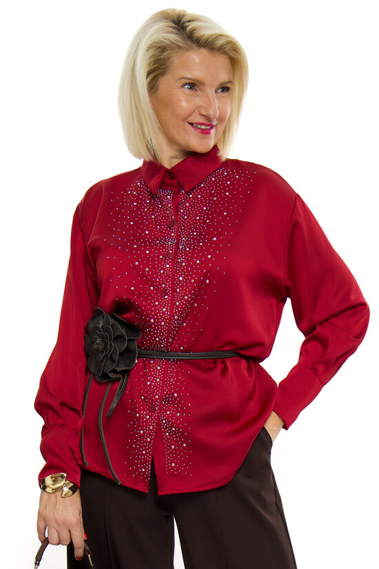 Bordo krāsas atlasa auduma blūze ar spīdumu NC