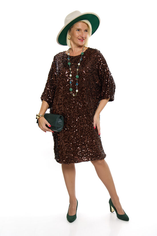 Eleganta tumši brūna kleita ar fliteriem Izzy