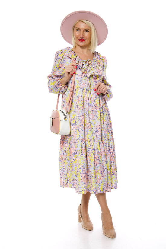 Gaiši pelēka kleita ar ziedu rakstu Jasmine