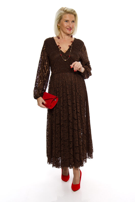 Brūnas krāsas mežģīnes kleita ar oderi ITALY