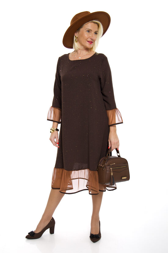 Tumši brūnas krāsas kleita ar spīdumu ITALY MODA