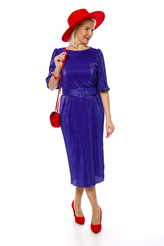 Zilas krāsas eleganta kleita ar jostiņu LACORIA