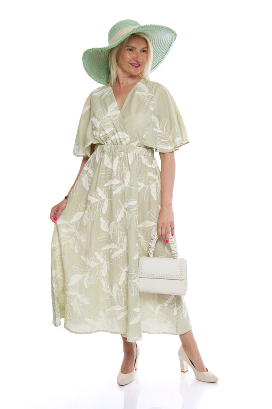 Pasteļzaļas krāsas viskozes/lina auduma kleita Knitwear