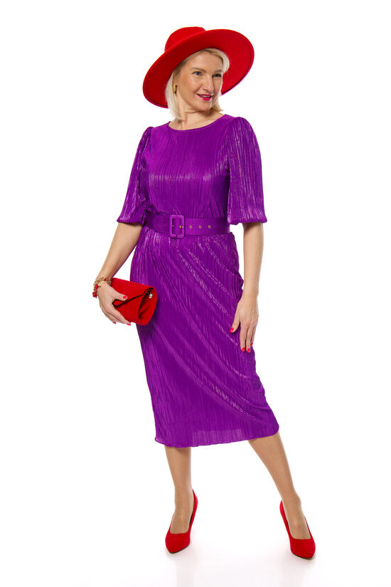 Lillā krāsas eleganta kleita ar jostiņu LACORIA