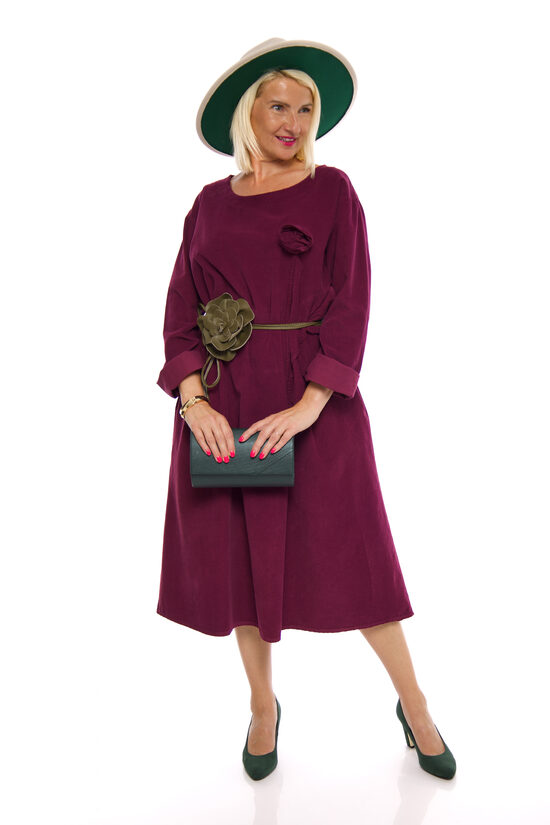 Plūmes krāsas velveta-kokvilnas auduma kleita NC