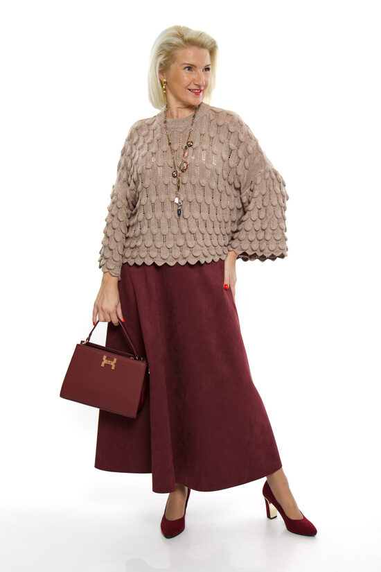 Eleganti bordo krāsas svārki ar jostiņu NC