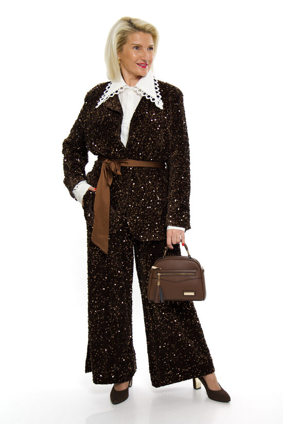 Tumši brūnas platās bikses ar fliteriem H2O