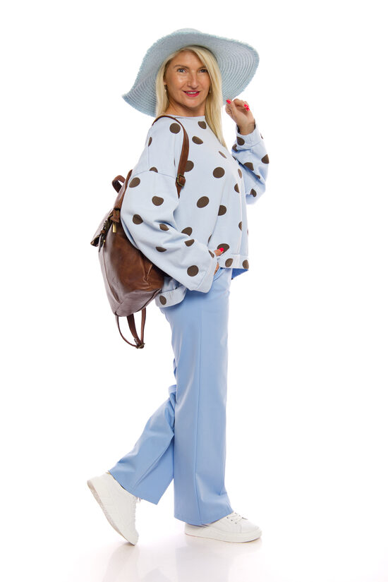 Gaiši zilas krāsas kokvilnas auduma bikses sievietēm Leader Moda