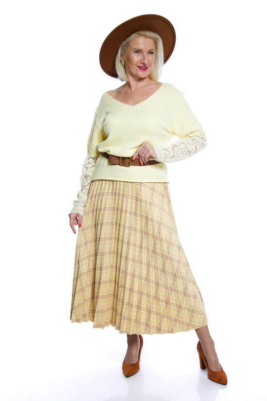 Eleganti plisēti/rūtaini svārki ar jostiņu INSTA