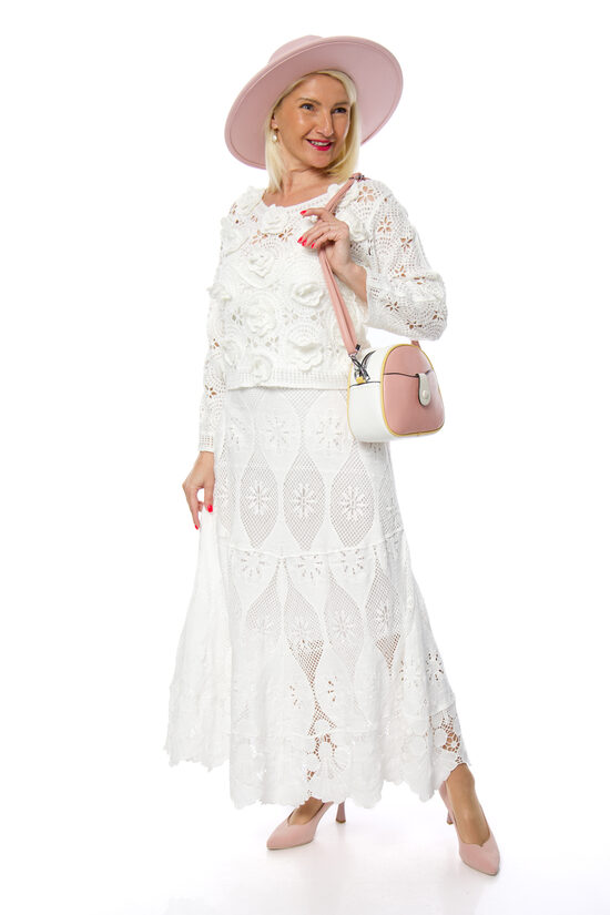 Baltas krāsas kokvilnas auduma mežģīnes svārki Mc Lorene