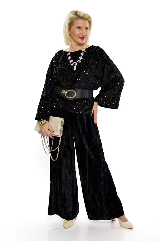 Melnas samta auduma platās bikses JnJ